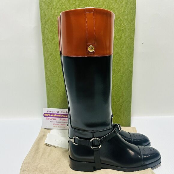 Gucci Zelda Horsebit Harness Knee High Two Tone Leather Boots US 7 NWB $2K - Picture 11 of 15
